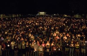 Overhead image of candlelight vigil.