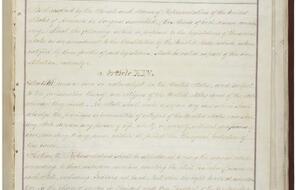 Photo of page 1 of the 14th amendment of the US Constitution