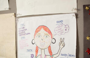 A drawing of a girl with her name Serena Bialkin at the top and characteristics written around her.