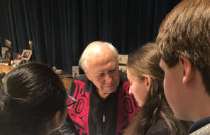 Theodore Fontaine speaks to a group of students.