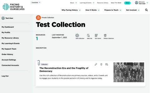 User Collection screen